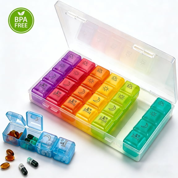 Oazouf Weekly Pill Organizer 4 Times a Day, Large 7 Day Pill Box BPA Free Travel Pill Case with 28 Compartment for Daily Medicine, Vitamin and Supplement