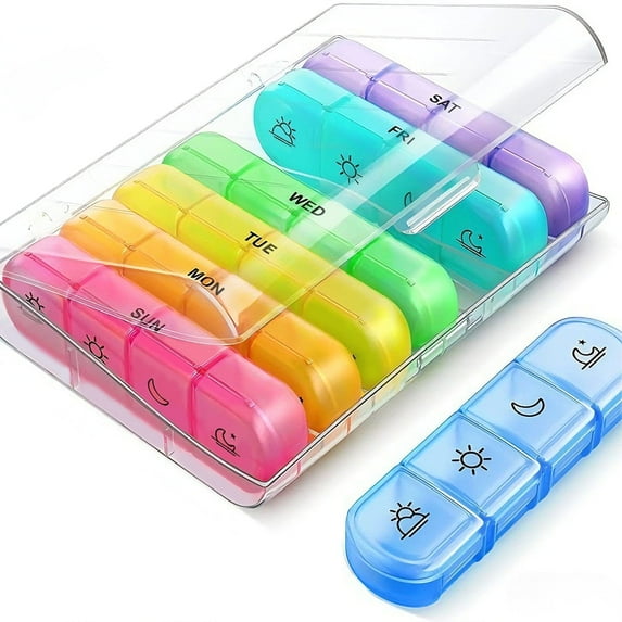 Oazouf Weekly Pill Organizer 4 Times a Day, Portable Travel Daily Pill Box with 28 Large Compartments for Pills Vitamin Fish Oil Supplements