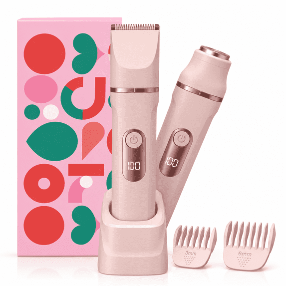 Obacre Women’s 2-in-1 Electric Bikini Trimmer & Facial Shaver, Painless Ceramic Blade Body Groomer with Waterproof Wet Dry Design, Rechargeable Travel Razor for Smooth Skin