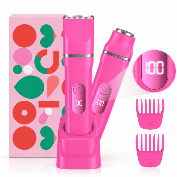 Obacre Women’s 2-in-1 Electric Bikini Trimmer & Facial Shaver, Painless Ceramic Blade Body Groomer with Waterproof Wet Dry Design, Rechargeable Travel Razor for Smooth Skin