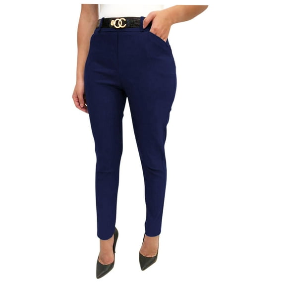 Obadiah Collection Stretchy Pull on Pants for Women with Pockets and Belt(Navy, Small)