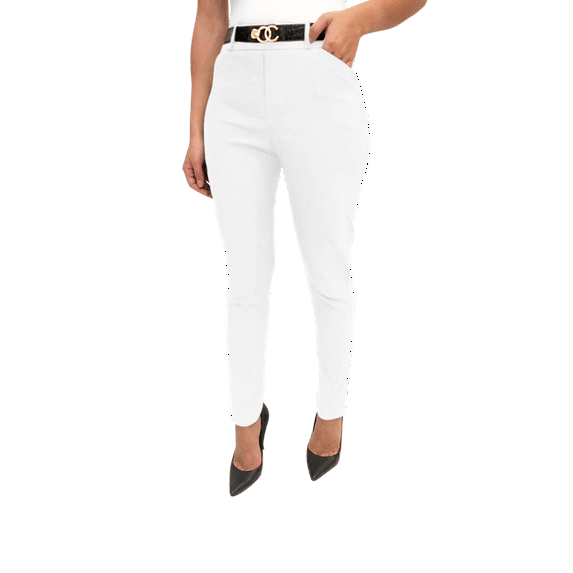 Obadiah Collection Stretchy Pull on Pants for Women with Pockets and Belt(White,Small)