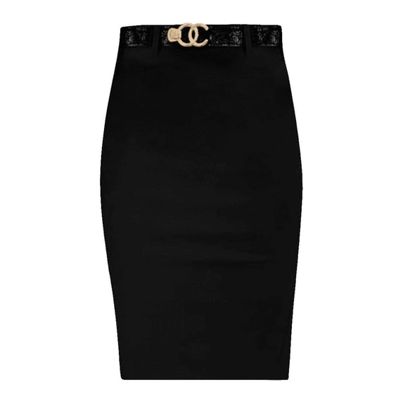 Obadiah Collection Stretchy Pull on Pencil Skirt for Women with Pockets and Belt(Black, Large)