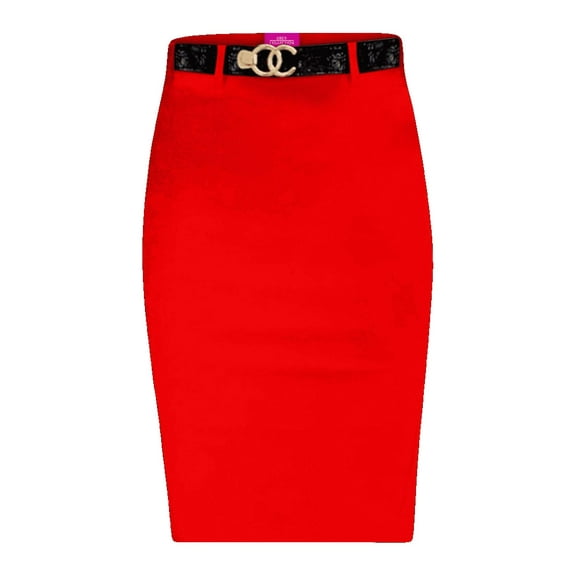 Obadiah Collection Stretchy Pull on Pencil Skirt for Women with Pockets and Belt(Red, X-Large)