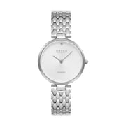 Obaku Diamant Steel Womens Stainless Steel Analog Watch with White Dial and Diamond Marker, Link Bracelet, Quartz Movement