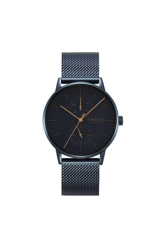 Eik Marine Mens Watch  Multifunction Dial with Subdials, 40mm Stainless Steel Case, Extra-Hardened Mineral Crystal, Stainless Steel Mesh Bracelet  Blue Dial