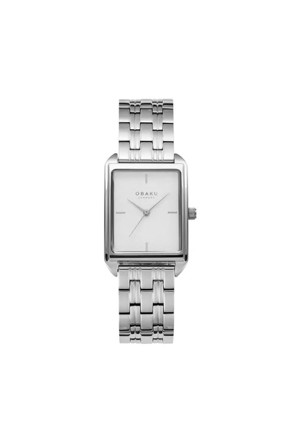 Rectangular Women's Stainless Steel Wrist Watch with White Dial and Link Bracelet, Quartz Movement