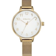 Obaku Syren Gold Womens Stainless Steel Wrist Watch with Easy Reader White Dial and Gold IP Mesh Bracelet, Quartz Movement