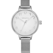Obaku Syren Steel Womens Easy Reader Wrist Watch with White Dial, Stainless Steel Mesh Bracelet, Quartz Movement