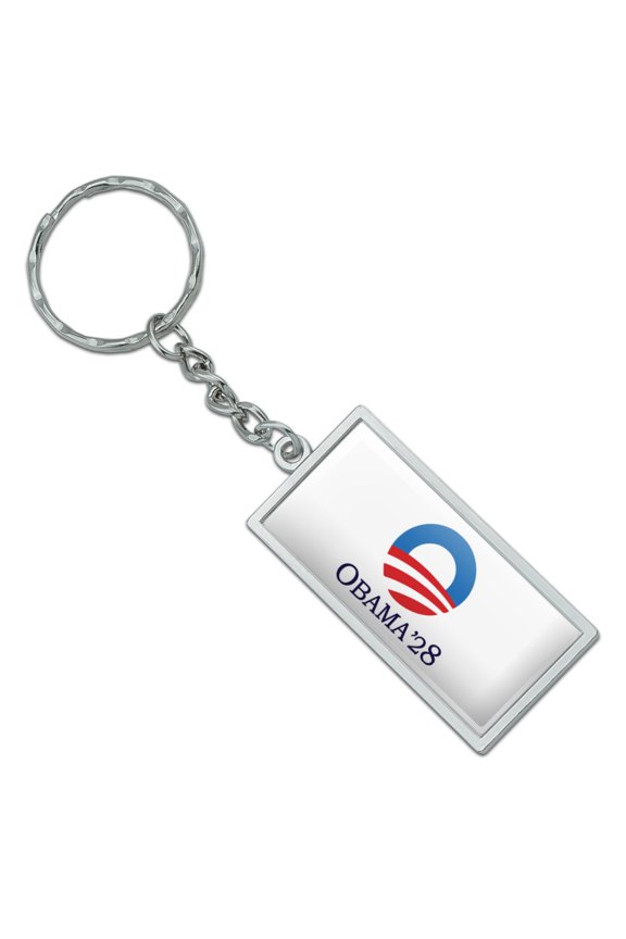 Obama 2028 Circle Rectangle Keychain in Chrome Plated Metal