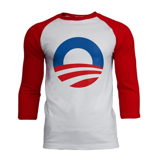 Obama - Large Rising Sun Logo Mens Soft Raglan T Shirt White-Red MD