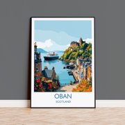 Oban Wall Art Print Scenic Scotland Travel Poster Harbour & Coastal Illustration Gift For Travel Lovers