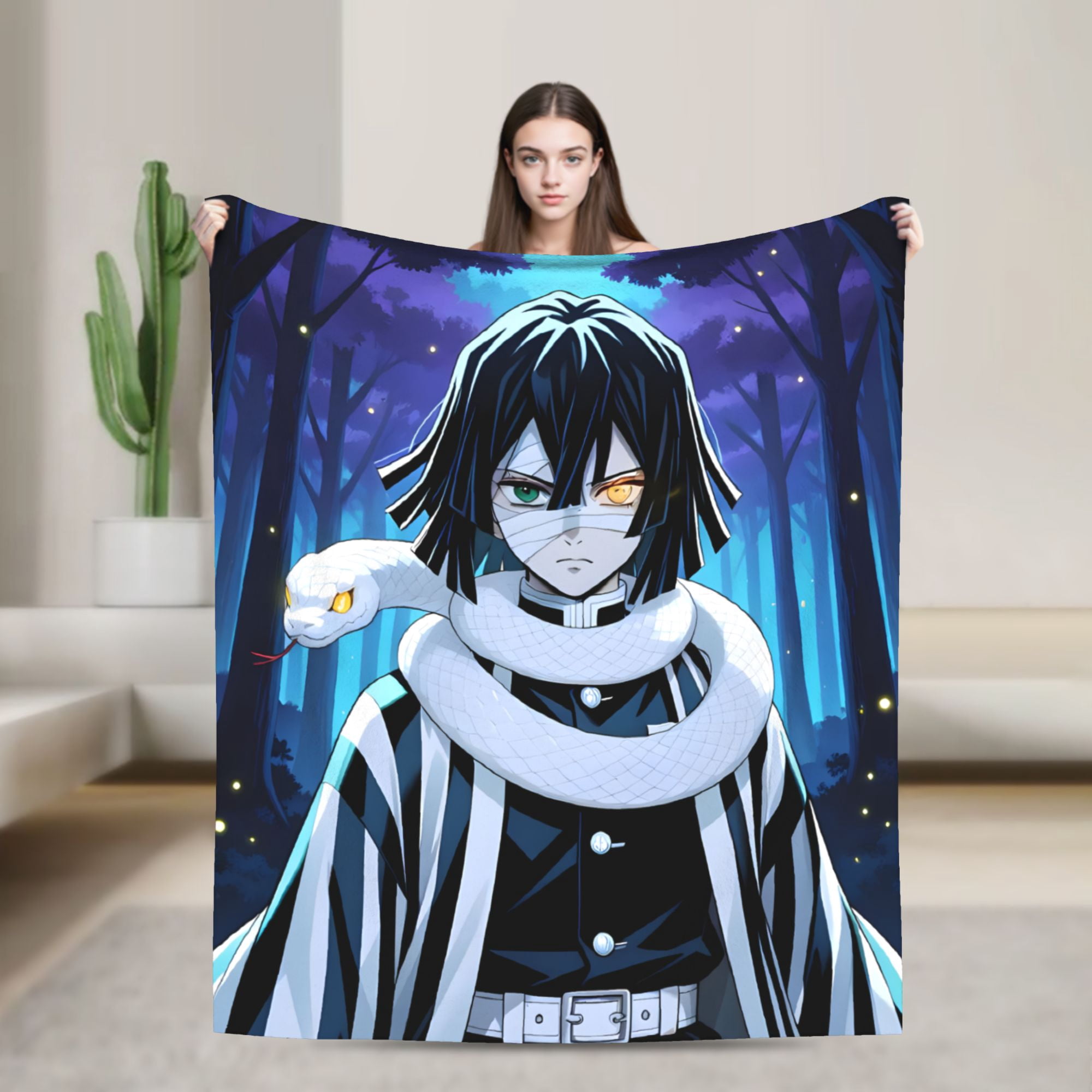 Obanai Iguro Serpent Pillar Character Throw Blanket Mismatched Eyes