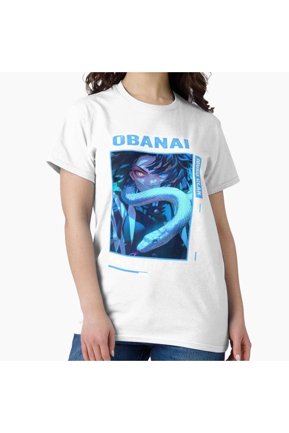 Obanai Iguro Serpent Pillar Stripe Pattern Character Illustration T-Shirt