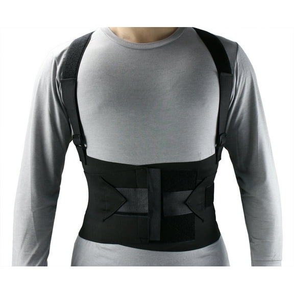ObboMed MB-2845NM Industrial Back, Lumbar Abdominal Support Wrap Belt Brace with 4 Metal Stays Splints, Extra Double Side Straps Adjustable for Heavy Lifting Loading Worker Porter(M: 37 41 inches)