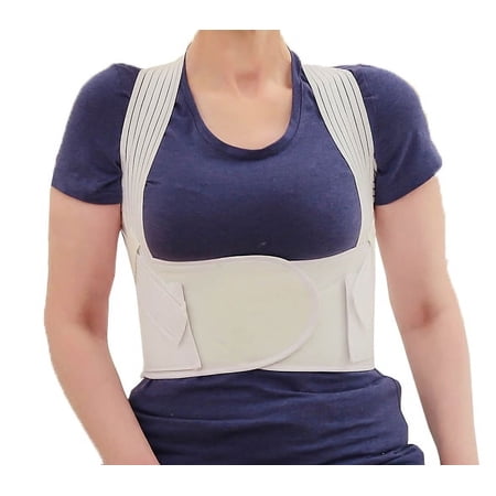 ObboMed MB-3400S Back Brace Posture Corrector Wrap for Men and Women, Lower back and Lumbar Support Belt with Shoulder Straps and Front Hook and Loop Closure to Avoid Hunchback, Cream, Size S:24”-30”