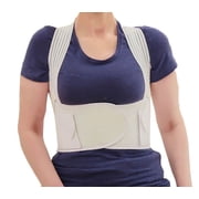 ObboMed MB-3400S Back Brace Posture Corrector Wrap for Men and Women, Lower back and Lumbar Support Belt with Shoulder Straps and Front Hook and Loop Closure to Avoid Hunchback, Cream, Size S24 -30