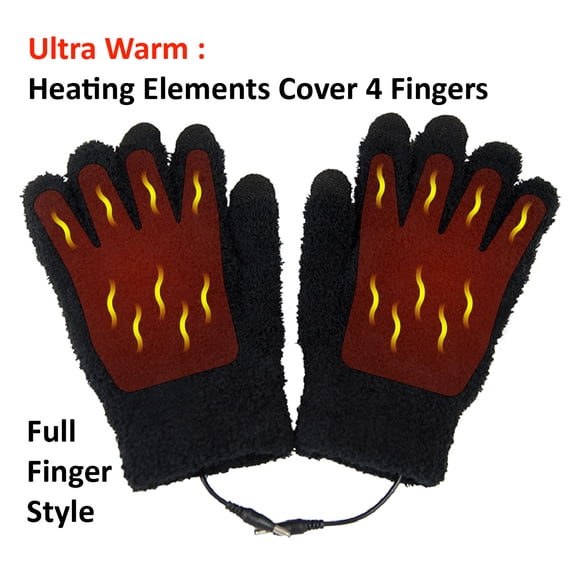 Obbomed MH-1025 Touchscreen USB 5V Composite Heating Element Warming Full Finger Stretchy Gloves Connected to USB Port, PC, Laptop, Adapter for Power Size : 9 x 5.9 inches, Black, Universal Size