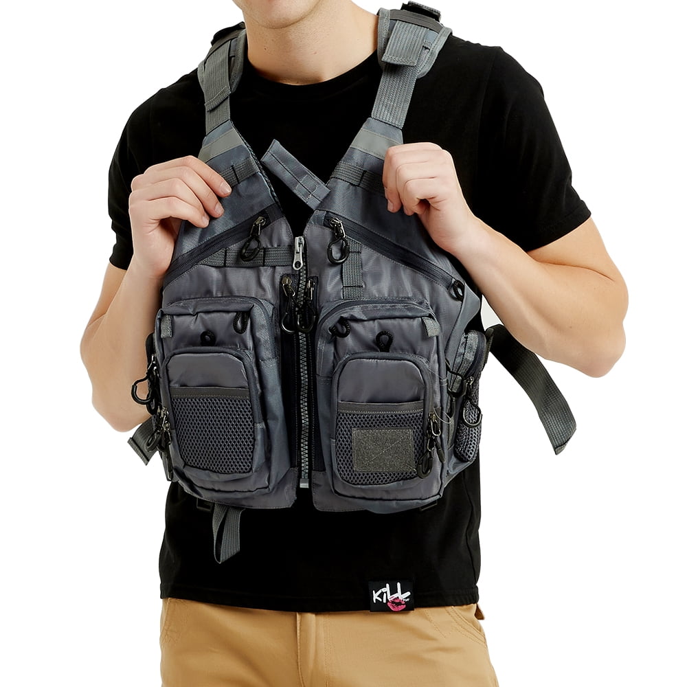 Obcursco Adjustable Size Fly Fishing Vest Pack with Breathable Mesh ...