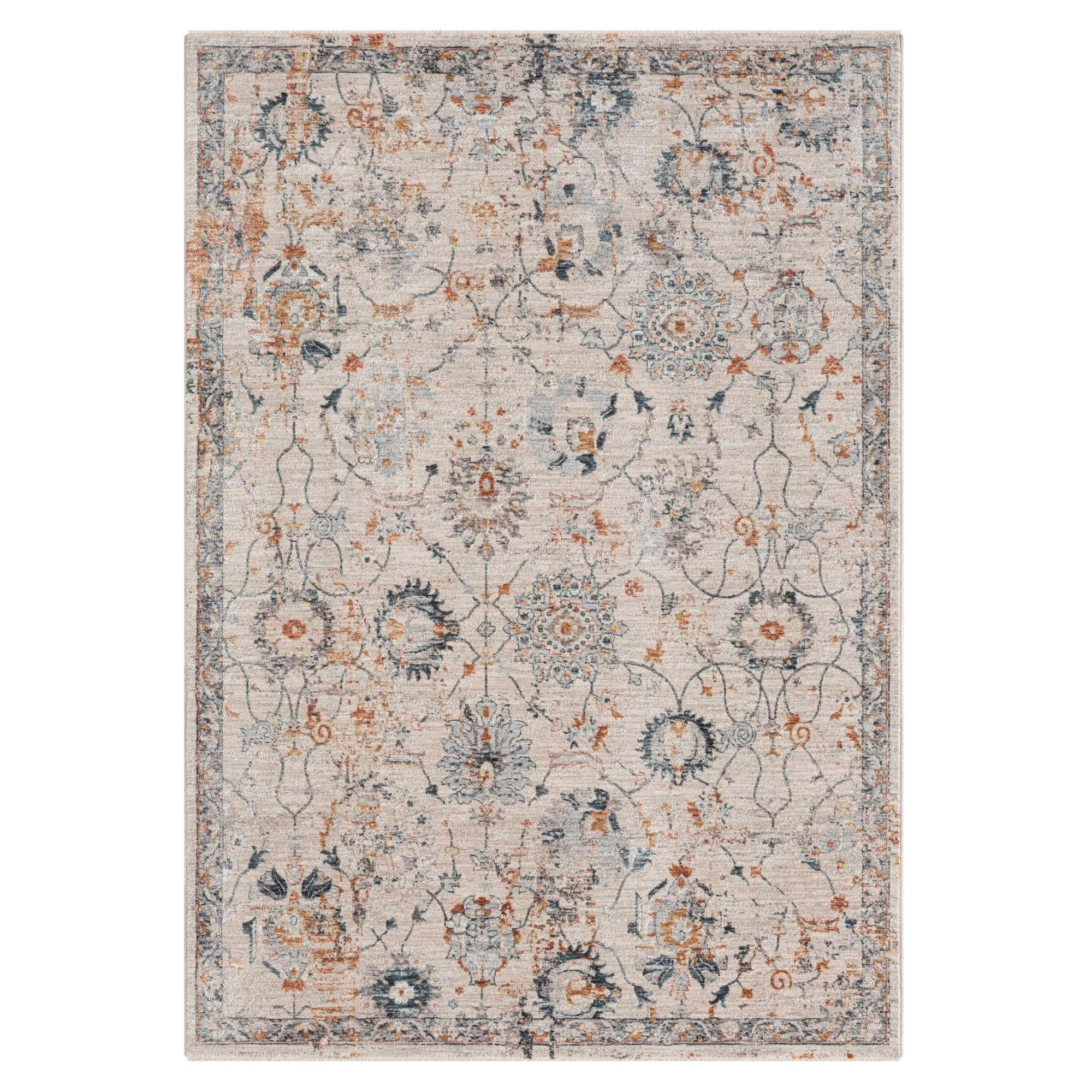 Obeetee Manor Persian Floral Area Rug, Silver - 2'x2'11