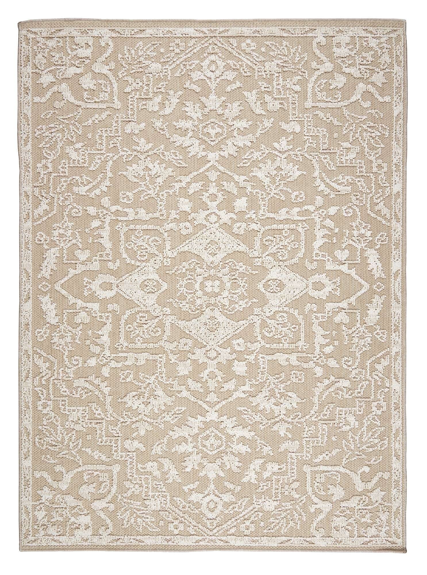 Beige and Off-White Synthetic Stain-Resistant Indoor/Outdoor Area Rug
