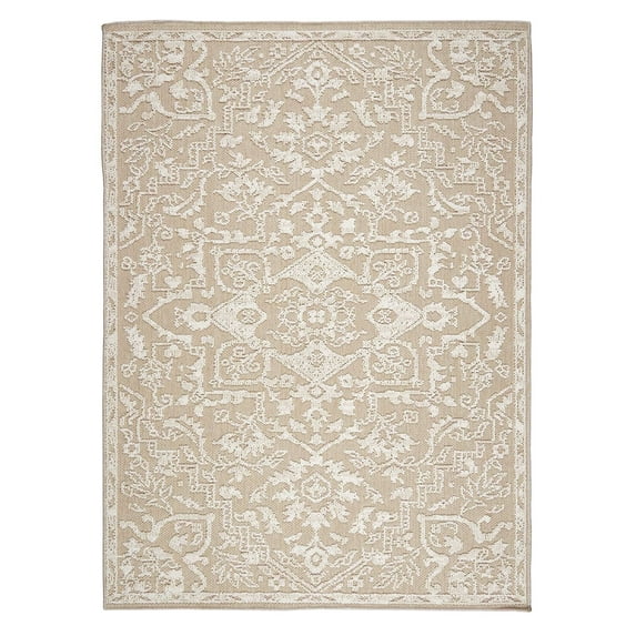 Obeetee Resort Beige Indoor/Outdoor Area Rug for Patio Pool Living Room, 5'3"x7'3"