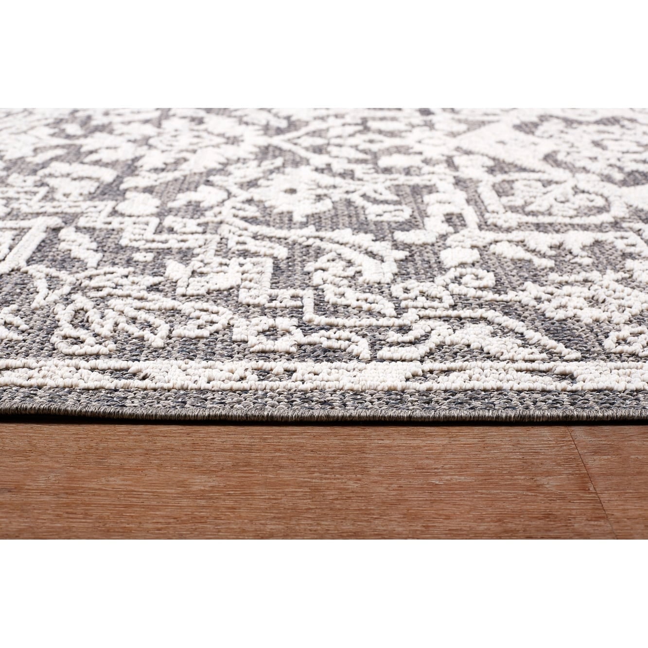Gray and Beige Rectangular Synthetic Indoor/Outdoor Area Rug