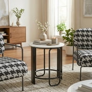 Obel Side Table White & Black End Table, Modern Style, Natural Marble round shape tabletop, Steel, Indoor Living