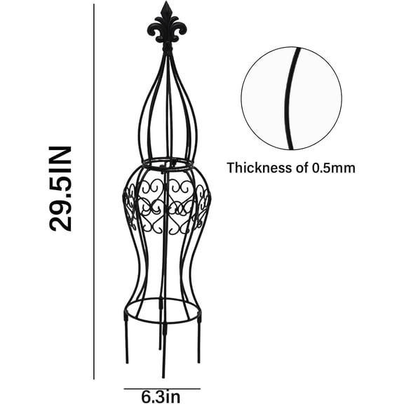Obelisk Metal Garden Trellis for Climbing Plants - 29.5 in by 6.3 in Iron Structure, Easy Assembly, Perfect for Potted Vines & Roses - Modern Vertical Gardening Support