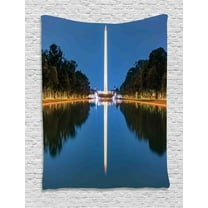 Obelisk Tapestry, Photo of Washington Monument Reflection on Pool at Night Time Structure Print, Wall Hanging for Bedroom Living Room Dorm Decor, 60W X 80L Inches, Multicolor, by Ambesonne