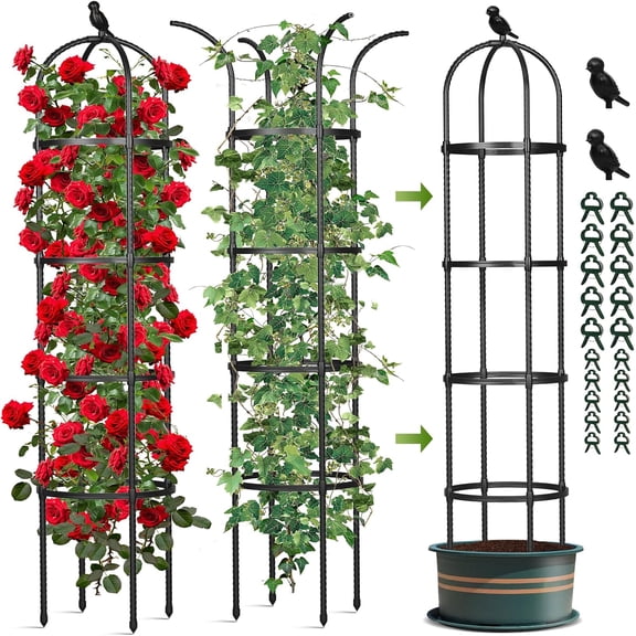 Obelisk Trellis for Climbing Plants Outdoor, 6.2 FT Plant Support for Tomato, Rose, Flowers, Grape, Pea, Cucumber, Rustproof Plastic Coated Metal Plant Tower for Potted Plants - 1PC Garden Trellis