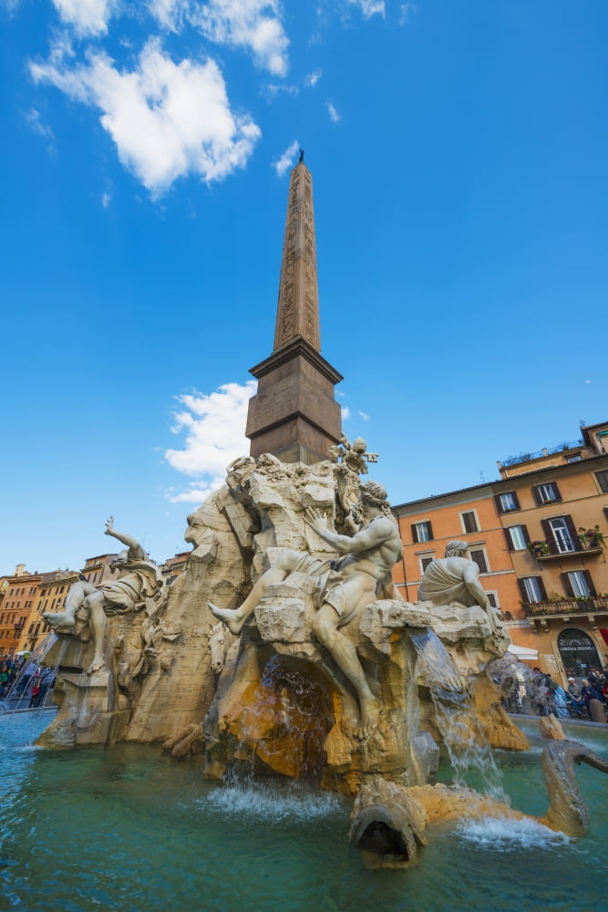Obelisk fountain in Piazza Navona Rome Italy Canvas Art - Mats Silvan Design Pics (24 x 38)