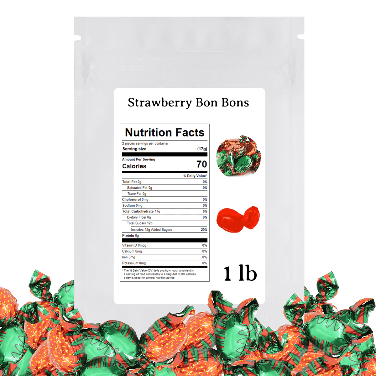 Obelys Strawberry Filled Bon Bons Hard Candy - Individually Wrapped Candy - 1 Pound