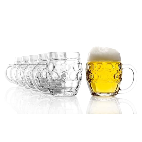 Oberglas Tbinger Augenkanne Beer Mugs Set of 6 300 ml with Fill Mark and Durable Soda Lime Glass Dishwasher Safe Traditional German Stein Design
