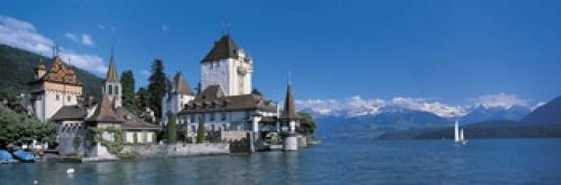 Oberhofen Castle w Thuner Lake Switzerland Canvas Art - Panoramic Images (18 x 6)