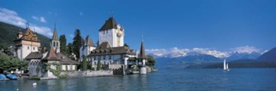 Oberhofen Castle w Thuner Lake Switzerland Canvas Art - Panoramic Images (36 x 12)