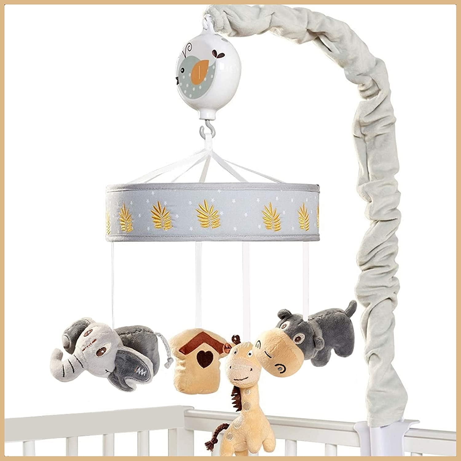 Oberlux Jungle Animal Safari Musical Baby Crib Mobile, Grey