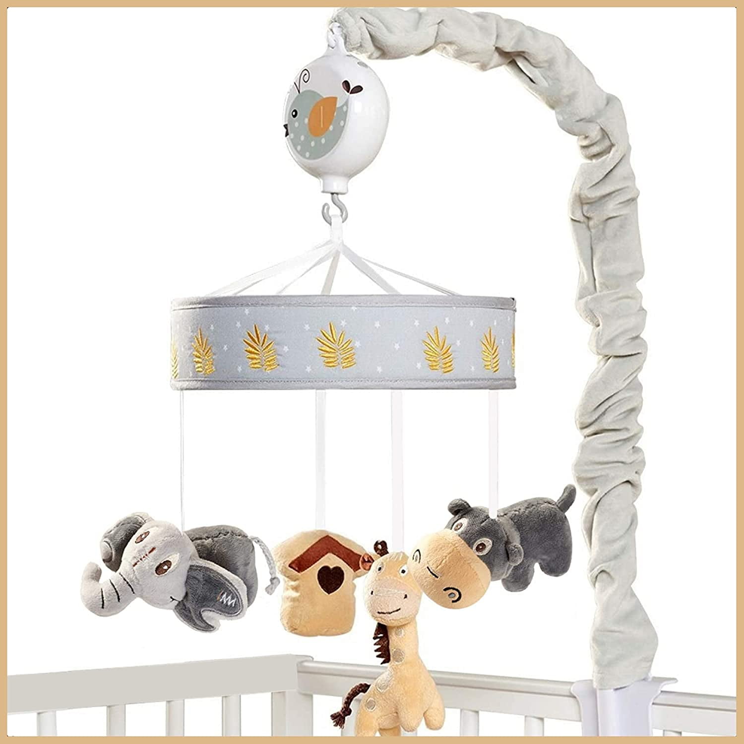 Lambs and Ivy Patchwork Jungle Musical Baby Crib Mobile in Cream