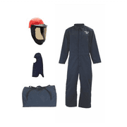 OBERON Bag Kit - Arc Flash - 12 Cal TCG2P - EZ Lift PPE - With Coveralls, Hard Cap, Face Shield, Balaclava & Storage Bucket - Color Navy Blue - Size 3XL