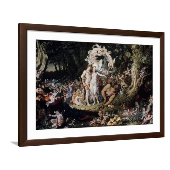 Art.com Oberon and Titania: Midsummer Night's Dream Giclee Print by Joseph Noel Paton, Brown Frame Wall Art, 44" x 32"