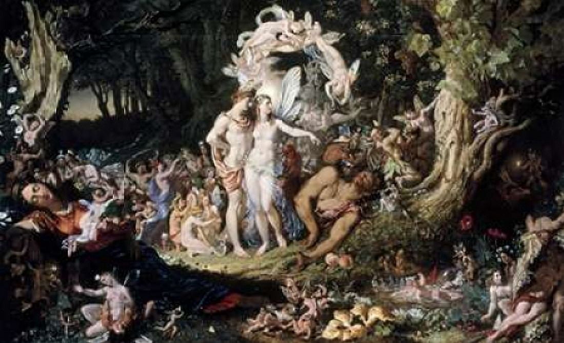 Oberon and Titania Midsummer Nights Dream Canvas Art - Joseph Noel Paton (12 x 18)