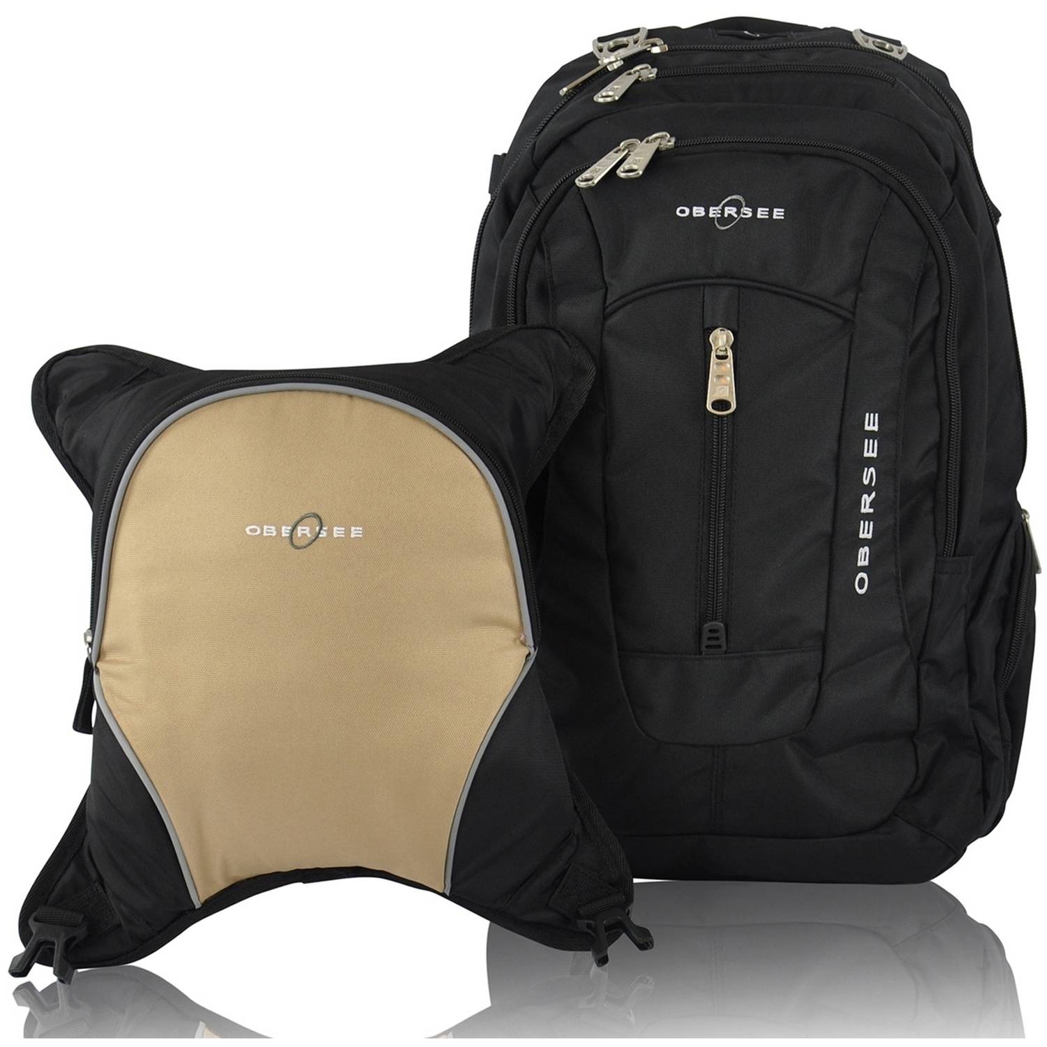 Obersee Bern Diaper Bag Backpack and Cooler, Black/Sand - image 1 of 10