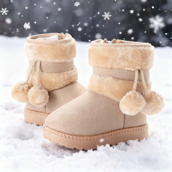 Obersheen Boys Girls Winter Boots Toddler Kids Snow Ankle Fuzzy Boots for Little/Big Kid (#01-Beige,10)