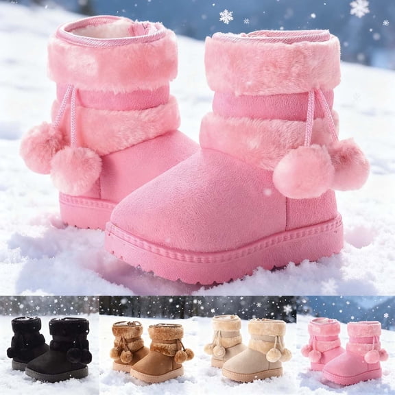 Obersheen Boys Girls Winter Boots Toddler Kids Snow Ankle Fuzzy Boots for Little/Big Kid (#01-Pink,6)