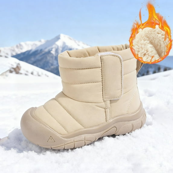 Obersheen Boys Girls Winter Boots Toddler Kids Snow Ankle Fuzzy Boots for Little/Big Kid (#02-Khaki,9)