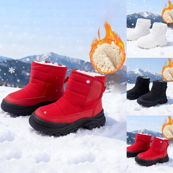 Obersheen Girls Winter Snow Boots Fuzzy Warm Ankle Boots Lined Booties Outdoor Shoes Toddler/Little Kid/Big Kid (#03-Red,11)