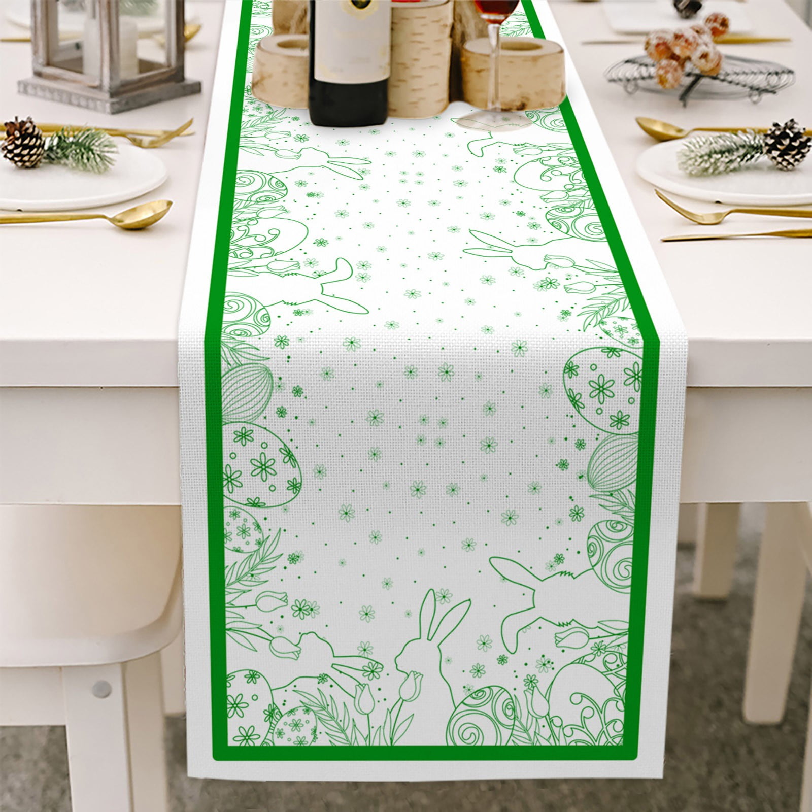 Obersheen Green Bunny Eggs Table Runners For Rectangle Tablecloth ...