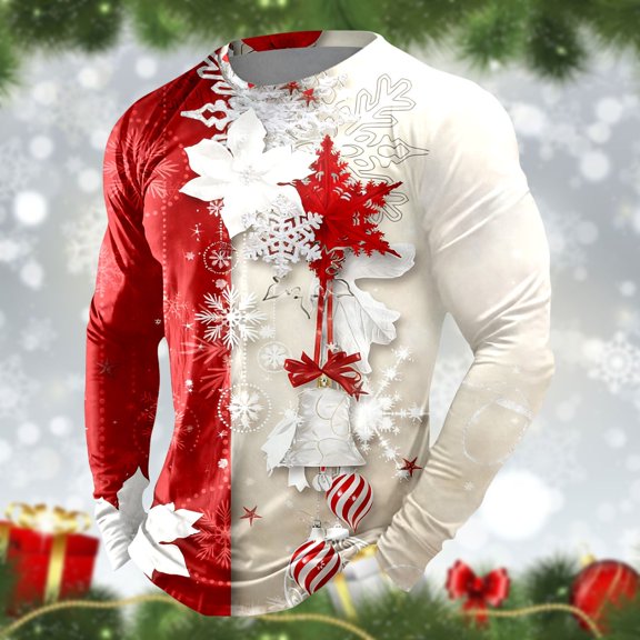 Obersheen Long Sleeve Christmas Shirts for Men: Merry Christmas Shirts Men Christmas Pattern Shirt Xmas Tops (#18-White,S)