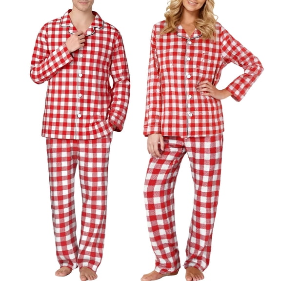 Obersheen Mens Womens Plaid Pajama Sets Warm Flannel Lounge Sets Button Down Top Straight Leg Pants with Pockets Y2K Pjs Sleepwear (Hot Pink,M)
