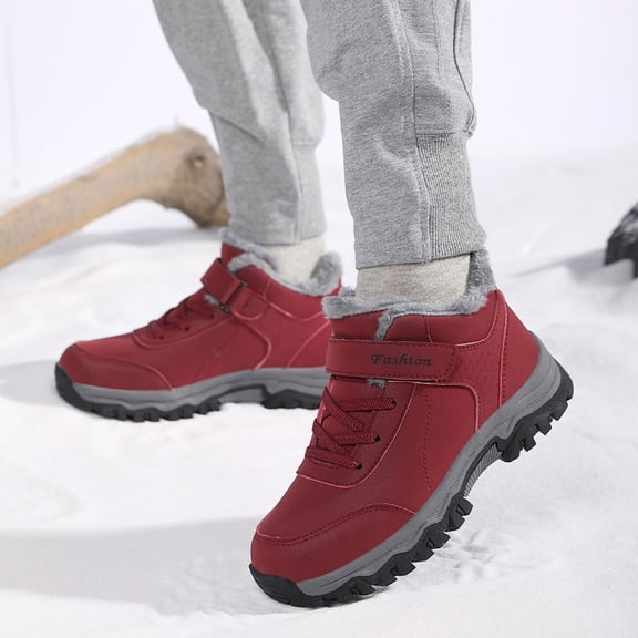 Obersheen Snow Boots for Women Winter Boots Lined Warm Comfy Ankle Booties Waterproof Anti_ Lightweight Outdoor Shoes (Red,7)